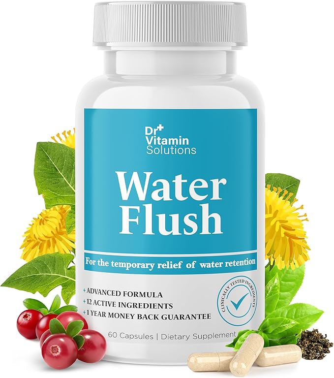 Diuretic Water Pills for Weight Control, 12 Active Ingredients (Green Tea, Cranberry & More), Instant Relief from Bloat & Swelling, Water Retention Pills for Women & Men - 60 Capsules