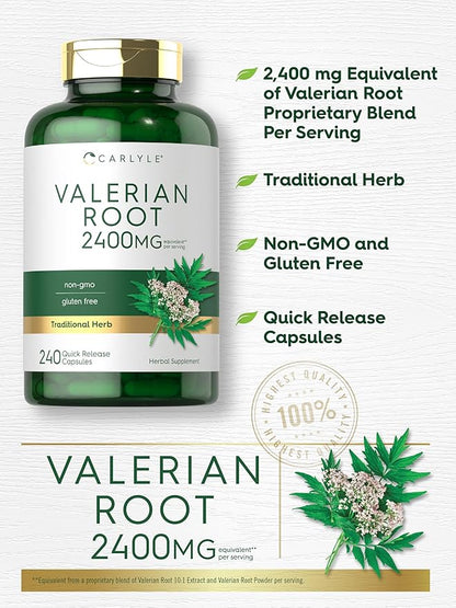 Carlyle Valerian Root Capsules | 240 Count | Herb Extract Supplement | Non-GMO, Gluten Free