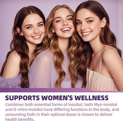 Myo-Inositol & D-Chiro Inositol Gummies for Female，PCOS Gummy for Women Menstrual Cycle Health & Wellness, 40:1 Ratio Inositol with Vitamin D3 Magnesium Glycinate, Folate & Zinc
