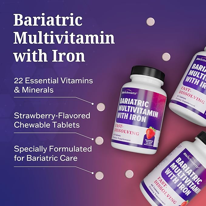 BioSchwartz Bariatric Multivitamin with Iron - 60 Chewable Tablets, 30-Day Supply - Third-Party Tested - Bariatric Multivitamin with Iron for Gastric Bypass