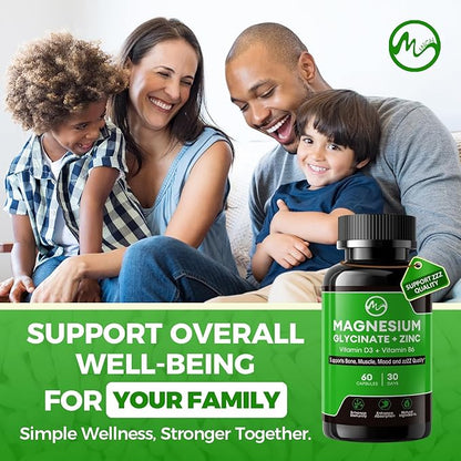 (2 Pack) Magnesium Glycinate Capsules, Magnesium Supplement with Zinc, Vitamin D3 & B6 - Highly Bioavailable and Absorption - Bone, Heart, Joint, Immune Support, 120 Vegan Capsules