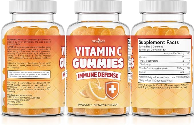 NEW AGE Vitamin C Gummies Orange Vitamin C Gummy - Supports Healthy Immune System - Vegetarian Without Gluten (60 Gummies)