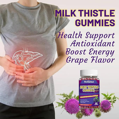 Milk Thistle Gummies, Milk Thistle Extract 1000mg, Liver Detox, Antioxidant Support, Non-GMOs, Non-Gluten, Vegan, Milk Thistle Supplement, 60 Count(Pack of 2)