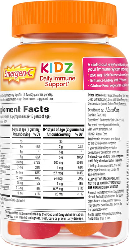 Emergen-C Kidz Daily Immune Support Dietary Supplements, Flavored Gummies with Vitamin C and B Vitamins, Fruit Fiesta Flavored Gummies - 44 Count