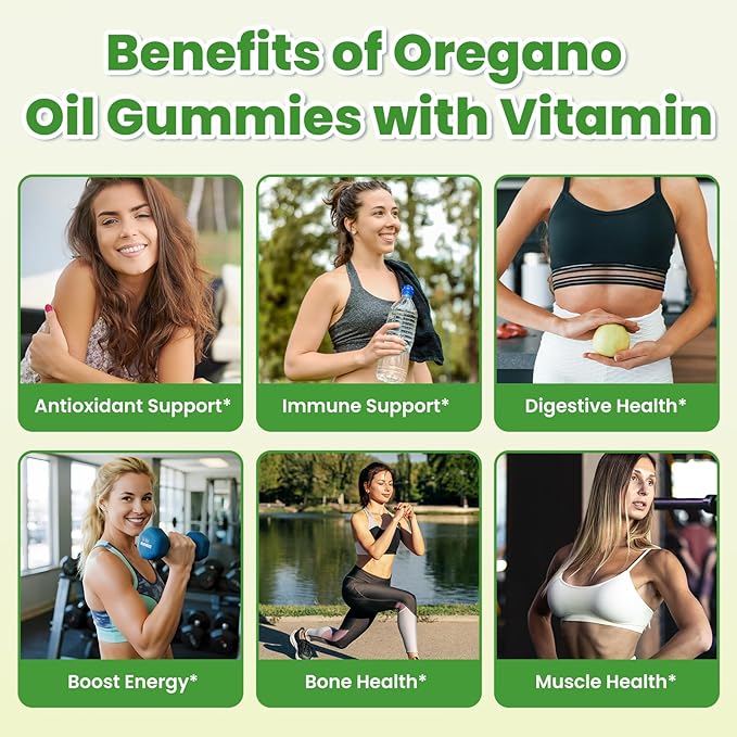 Oil of Oregano Gummies with Black Seed Oil + Vitamin D3, Oregano Oil High Carvacrol, Immune & Digestive Support, Antioxidant Support, 120 Gummies