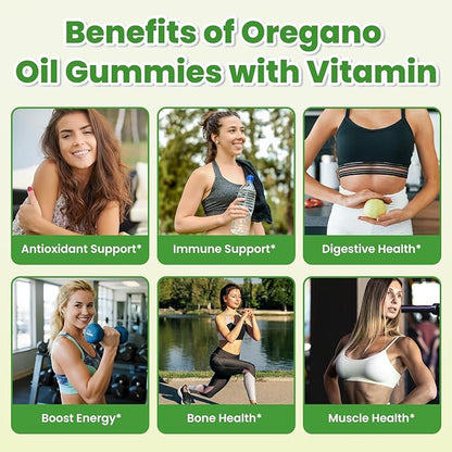 Oil of Oregano Gummies with Black Seed Oil + Vitamin D3, Oregano Oil High Carvacrol, Immune & Digestive Support, Antioxidant Support, 120 Gummies