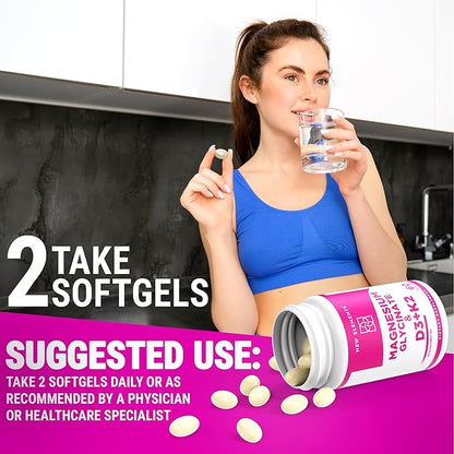 Magnesium Glycinate 500mg with High-Potency Vitamin D3 10,000 IU & Vitamin K2 200mcg | Enhanced with Coconut Oil for Optimal Absorption | Non-GMO, Gluten-Free, Sugar-Free Softgels (60 softgels)
