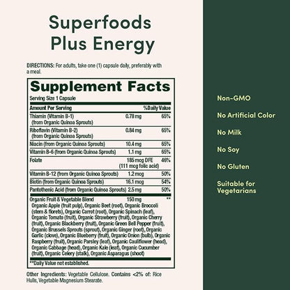Nature’s Bounty Superfoods Plus Energy to Support Cellular Energy, 23 Fruits & Veggies Supplement, 30 Capsules