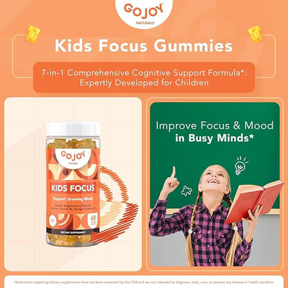 Kids Focus Gummies – Saffron, Magnesium Glycinate, L-Theanine & Inositol Supplement for Kids & Teens – Focus, Attention & Calm – Vegan, Sugar-Free, Non-GMO