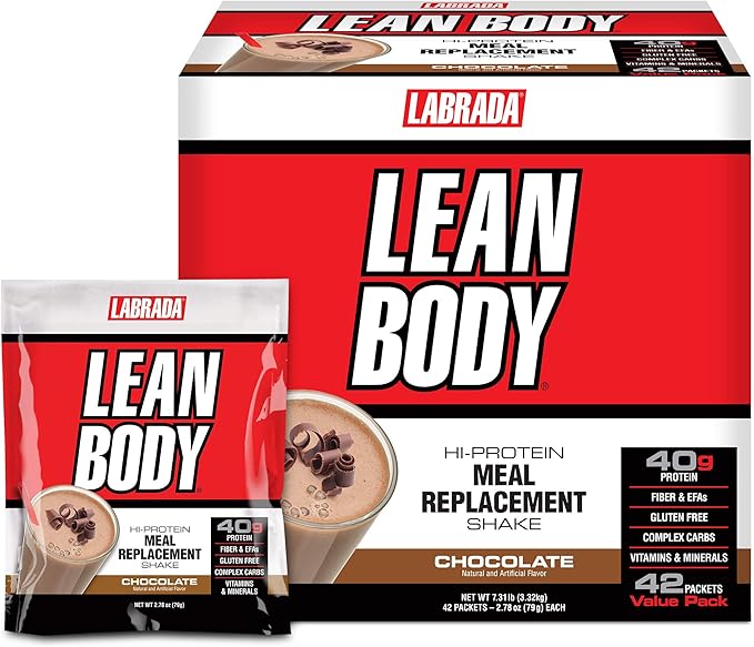 Lean Body All-in-One Chocolate Meal Replacement Shake. 40g Protein, Whey Blend, 8g Healthy Fats & Fibre,22 Vitamins and Minerals, No Artificial Colours, Gluten Free, (40 MRP Packets)