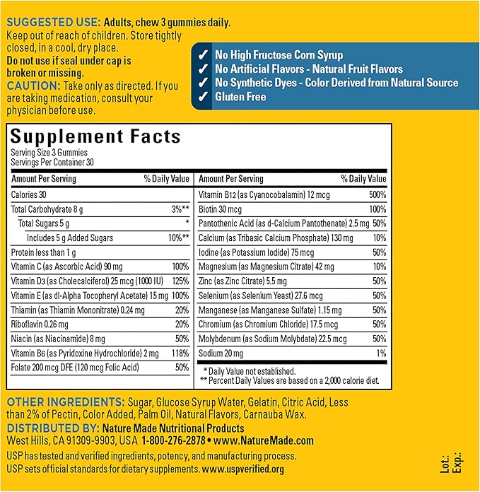 Nature Made Advanced Multivitamin Gummies for Him with Magnesium Citrate,Calcium & All 8 B Vitamins,Multivitamin for Men,90 Gummies,30 Day Supply,(Pack of 2)