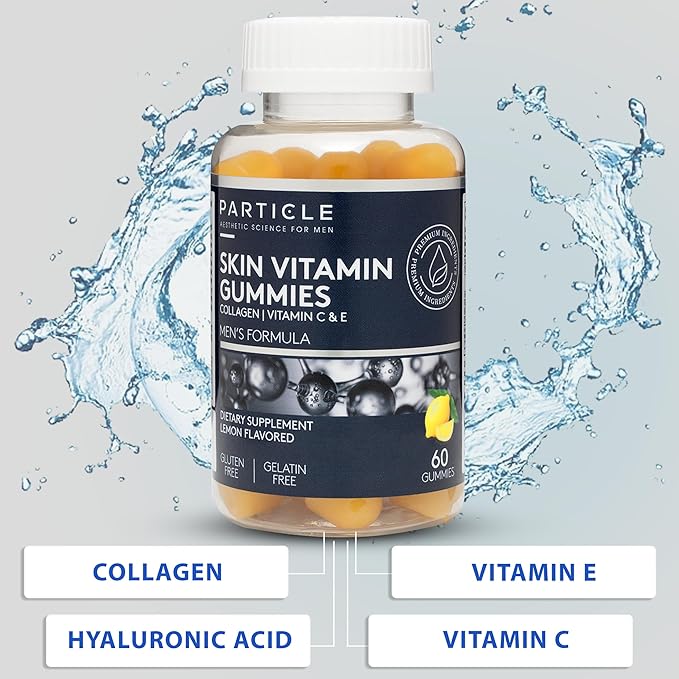 Particle Skin Vitamin Gummies, Gluten Free Daily Supplement for Healthy Skin Support, Men's Supplement Made with Vitamin C, Collagen, Biotin & Zinc, Lemon Flavor, 60 Gummies, 1 Month Supply