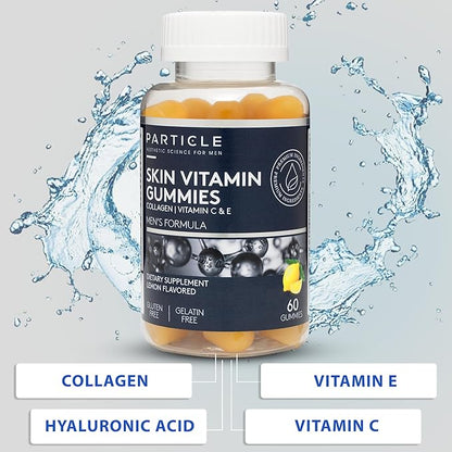 Particle Skin Vitamin Gummies, Gluten Free Daily Supplement for Healthy Skin Support, Men's Supplement Made with Vitamin C, Collagen, Biotin & Zinc, Lemon Flavor, 60 Gummies, 1 Month Supply