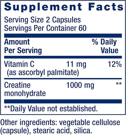 Life Extension Creatine Capsules – Creatine Monohydrate – Promotes Strength, Lean Muscle, Healthy Endurance – Non-GMO, Gluten-Free – 120 Capsules