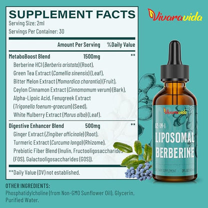Berberine HCl Drops Supplement - Liposomal Berberine HCl Liquid- 4 fl oz