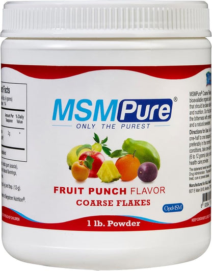 KALA HEALTH MSM Pure Fruit Punch–Flavored Coarse MSM Powder — Organic Sulfur for Joint Flexibility, Skin Appearance, and Hair & Nail Support — 1 lb, Made in the USA, Distilled Crystals