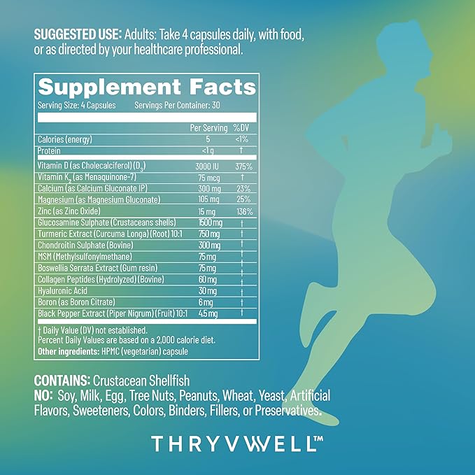 Jointly for Men – Joint Bone & Cartilage Supplement – Glucosamine Chondroitin MSM Turmeric Boswellia Collagen Vitamin D Calcium Hyaluronic Acid Magnesium & Boron – 120 Capsules