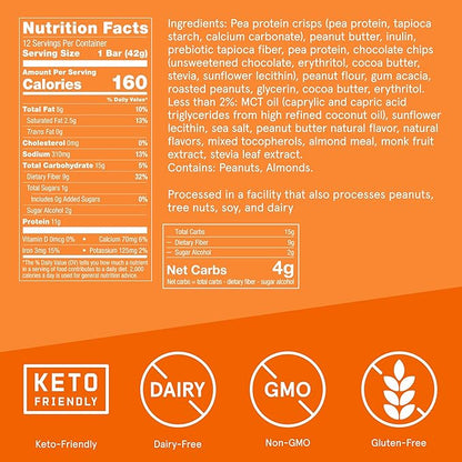 Bulletproof Protein Crisp Bars, Peanut Butter Chocolate Chip, 12 Pack, High Protein, Low Sugar