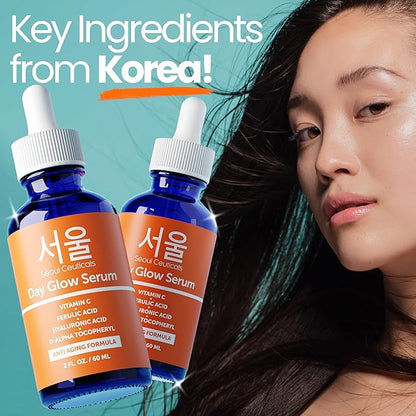 SeoulCeuticals Large 2oz Korean 20% Vitamin C Hyaluronic Acid Serum + CE Ferulic Acid - Potent Anti Aging Vit C, Anti Wrinkle K Beauty Skincare