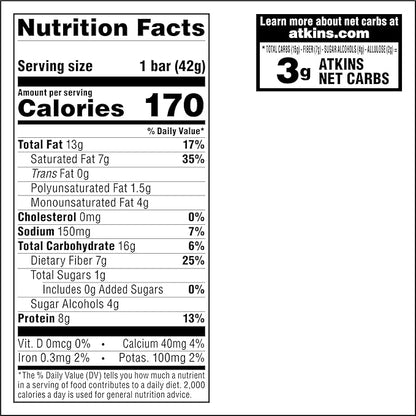 Atkins Peanutty Overload Snack Bar, Protein Snack, High in Fiber, 2g Sugar, 5 Count