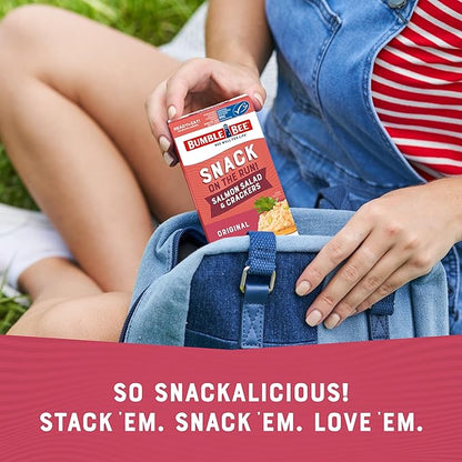 Bumble Bee Snack On The Run! Protein Snack Pack - 8g Protein per Box - Salmon Salad with Crackers Kit - Ready to Eat Easy-Open Can - Wild Caught MSC-Certified Seafood (Pack of 12)