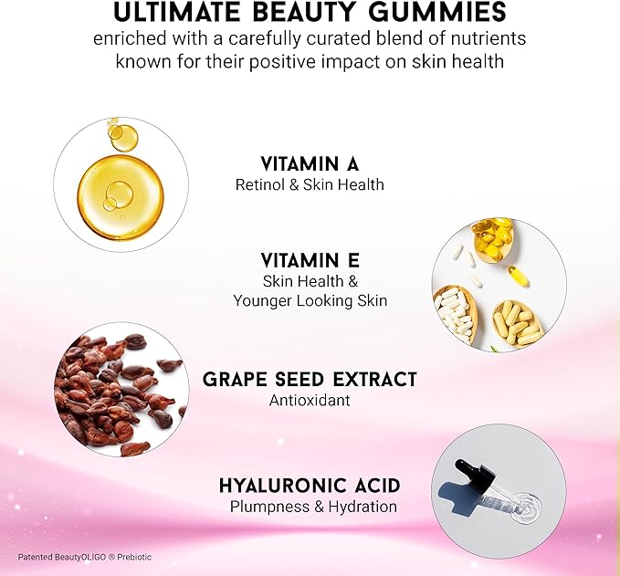 Joyce Giraud Ultimate Beauty Gummies, 60-Day Supply, Supports Skin Hydration & Healthy Skin Tone, 180 Gummies