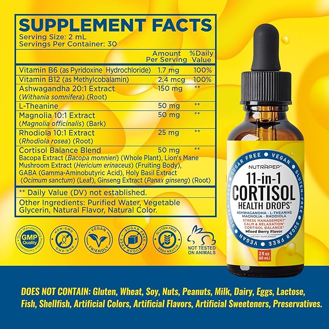 Cortisol Detox Liquid Drops for Women Men - Cortisol Reducer Supplement Support Wellness Cleanse Balance Stress Mood Sleep Focus - Lower Cortisol Levels with Ashwagandha L-Theanine Magnolia