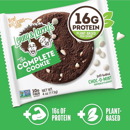 Lenny & Larry's Complete Protein Cookie, [Choc-O-Mint], Chewy Soft Baked, 16g Plant Protein, Vegan, Non-GMO, High Fiber, [4 Ounce] Cookie,(Pack of 24)