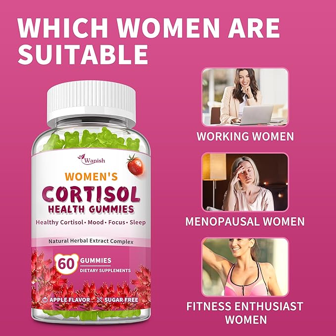 Cortisol Gummies For Women- Promote Relaxation and Support Mood- Natural Ingredients with Ashwagandha, Rhodiola Rosea, etc. Cortisol Manager Gummies for Adrenal Support,Vegan,Apple Flavor,180 Count