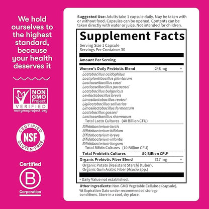 Garden of Life Once Daily Dr. Formulated Probiotics for Women 50 Billion CFU 16 Probiotic Strains with Organic Prebiotics for Digestive, Vaginal & Immune Health, Dairy Free, Shelf Stable 30 Capsules