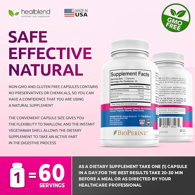 healblend DIM Ultra Dietary Supplement 350mg with Bioperine, Diindolylmethane, Estrogen Metabolism Support, Hormone Balance & PMS Relief, 60 Capsules (2)