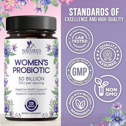 Probiotics for Women - 50 Billion CFU Per Serving - 16 Feminine Health Vag Strains - Prebiotic for Vaginal PH Balance, Urinary UT Health, Women's Probiotic - Shelf Stable - USA Bottled - 120 Capsules