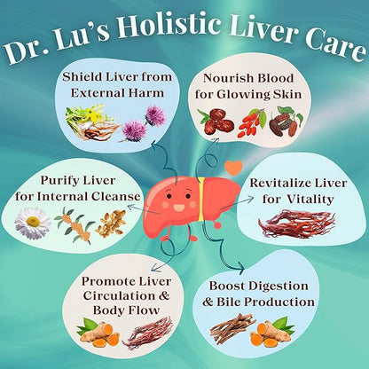 Dr. Lu’s Happy Liver Tea | 100% Natural Liver Cleanse Detox & Repair Tea Made in US | 11-Flavor Milk Thistle, Turmeric, Chrysanthemum, Licorice Root, Dandelion Root tea Blend for Liver Support