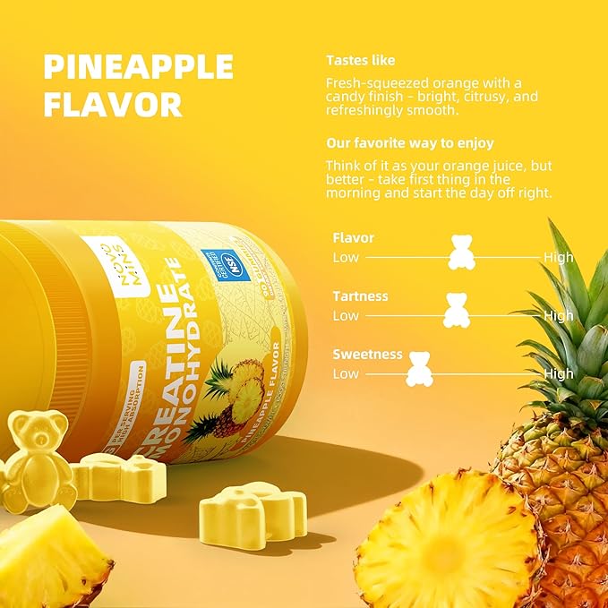 novomins Creatine Monohydrate Gummies for Men & Women, Chewables Creatine Monohydrate for Muscle Strength, Muscle Builder, Energy Boost, Pre-Workout Supplement(90 Count)-Pineapple Flavor.