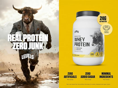 Levels Grass Fed Whey Protein Powder, No Artificials, 24G of Protein, Vanilla Bean, 2LB
