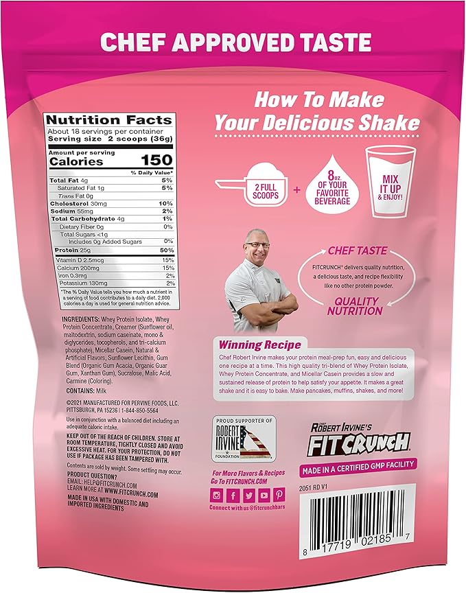 Fit Crunch Tri-Blend Whey Protein, Keto Friendly, Low Calories, High Protein, Gluten Free, Soy Free (18 Servings, Strawberry)