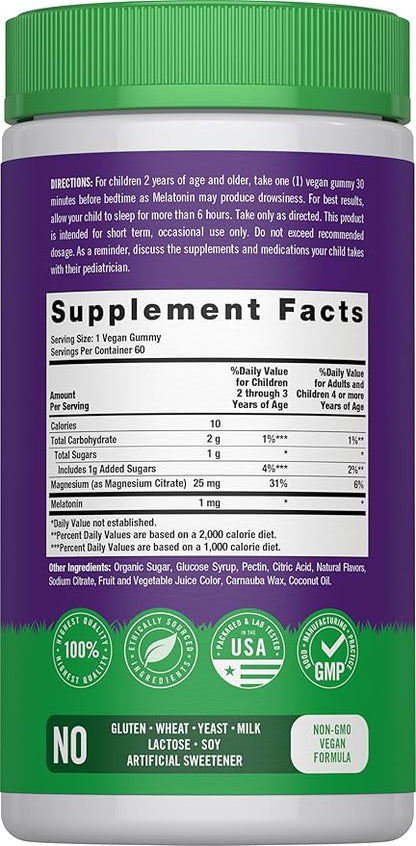 Lil' Sprouts Kids Melatonin & Magnesium | Bedtime Gummies | 60 Count | Berry Flavor | 100% Drug Free | Non-GMO and Gluten Free