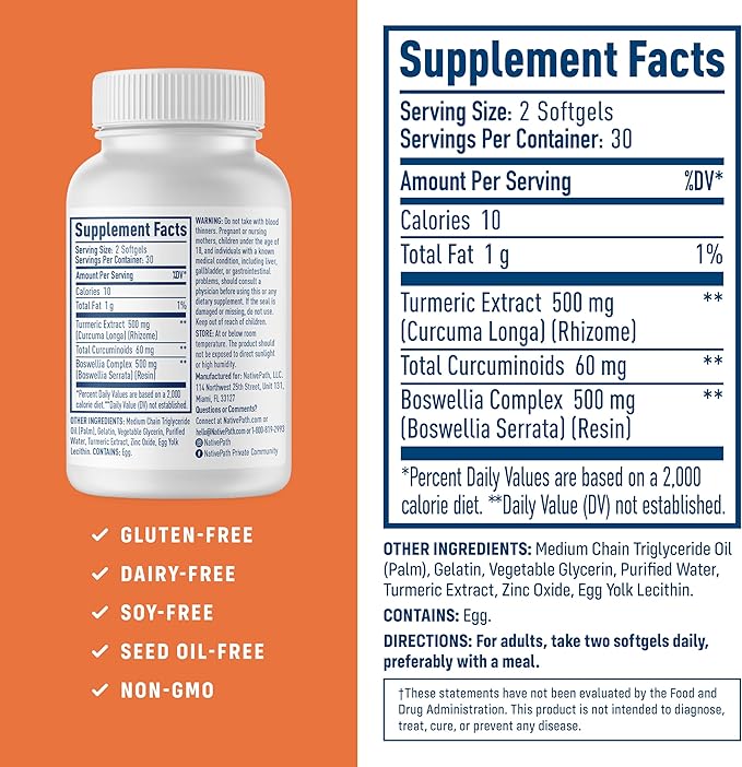 NativePath Turmeric Curcumin with Boswellia – Premium Softgels for Joint Mobility & Wellness – High Absorption, Non-GMO, Gluten-Free, 60 Softgels