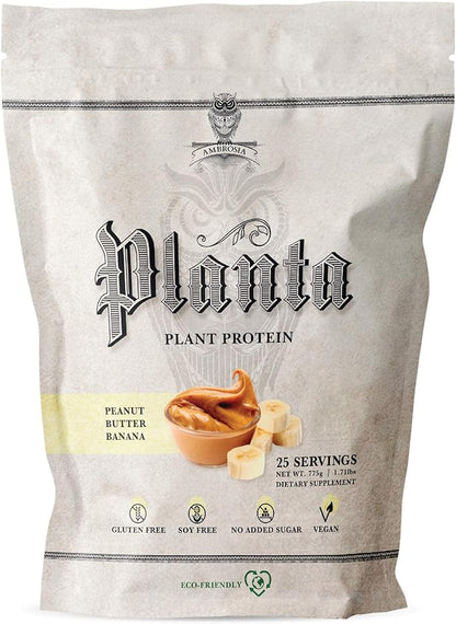 Ambrosia Planta - Plant-Based Protein Powder 20g | Dairy Free Vegan Protein Powder with BCAA Amino Acids | Keto-Friendly, No Added Sugar | 25 Servings |Peanut Butter Banana