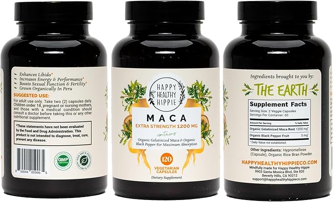 Organic Maca Root Capsules 1200 mg – Libido Booster for Women Fast Acting & Potent | Female Maca Supplement | Energy Pills from Peru | Includes Black Pepper for High Absorption | Vegan, 120 Ct