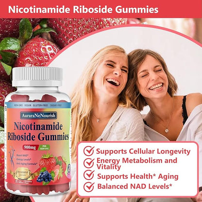 2 Pack NAD Resveratrol Supplement, Sugar Free 900mg Gummies with Quercetin, Collagen, Vitamin Support Anti Aging, Cell Regeneration, Energy Boost, Skin Improvement for Women Men