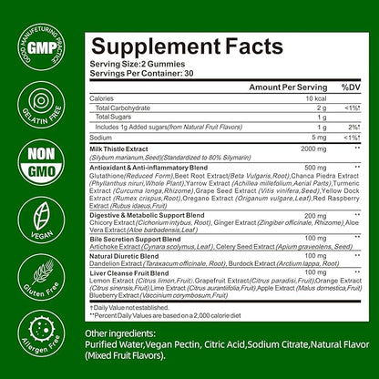 Liver Cleanse Detox & Repair Gummies - 2000mg Milk Thistle Liver Detox Supplement, Liver Support Supplement with Dandelion Root - Mixed Fruit Flavor, 60 Gummies