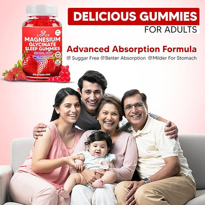Lofux Magnesium Glycinate Gummies 400mg, Sugar Free Magnesium Gummies for Adults Women, Men, Chewable Supplement Gummy with L-Threonate, Vitamin D, B6, CoQ10 - for Calm, Sleep, Body Relaxation, 60 Ct