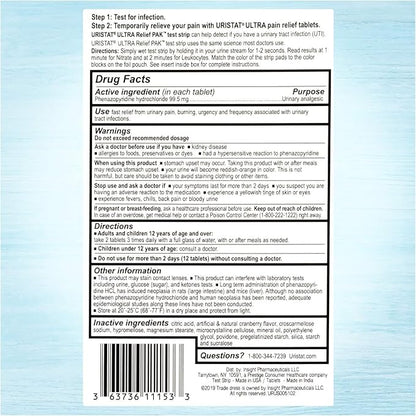 URISTAT Ultra UTI Relief Pack, 1 UTI Test Strip & 12 Pain Relief Tablets (Pack of 3)