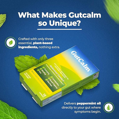 GutCalm - IBS Relief - Peppermint Oil Capsules - Bloating, Gas, Constipation and Digestive Comfort Supplement - 48 Capsule Bundle - 96/ct