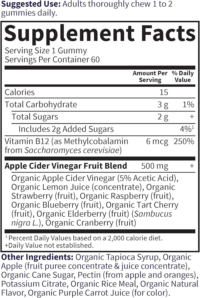 Garden of Life Organics Apple Cider Vinegar Gummies with Vitamin B12 – Organic ACV Gummy Vitamins, Vegan, Gluten-Free, Non-GMO, 60 Gummies