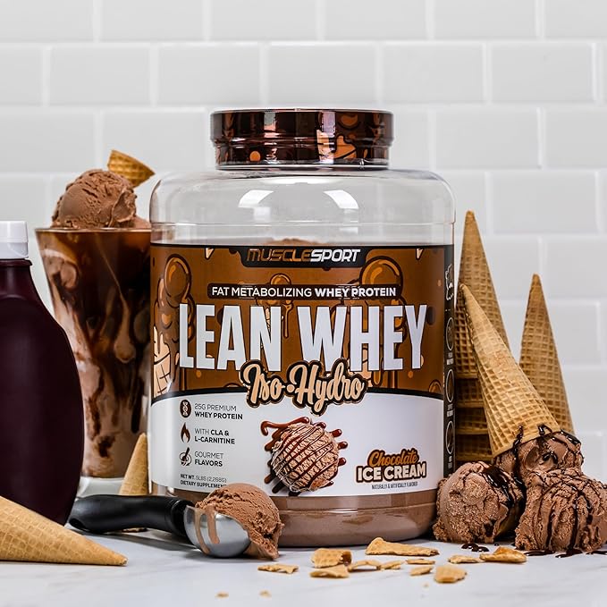 MuscleSport Lean Whey Revolution™ Protein Powder - Whey Protein Isolate - Low Calorie, Low Carb, Low Fat, Incredible Flavors - 25g protein per scoop - 2lb Chocolate Ice Cream
