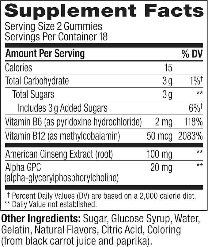 OLLY Laser Focus Gummy, Ginseng, Alpha GPC, B Vitamins, Berry Tangerine Flavor - 36 Count (Pack of 2)