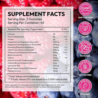 Magnesium Glycinate Gummies 1000mg – x2 High Absorption Magnesium Gummies for Women, Men & Kids – Sugar Free Vegan Supplement with CoQ10