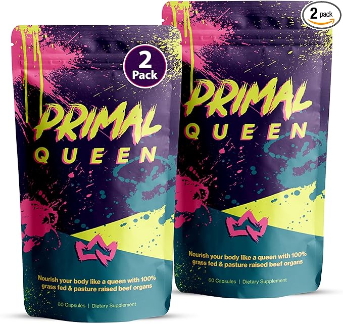 Primal Queen Female-Optimized Beef Organ Superfood Supplement – Grass-Fed, Pasture-Raised Beef Liver, Kidney, Heart, & More – Hormone Balance & Energy for Women – Pack of 2